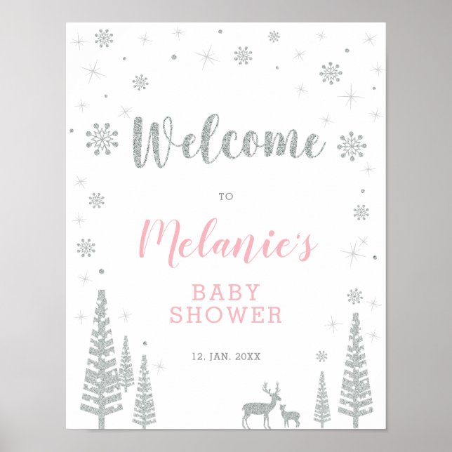 Póster Chica de invierno Baby Shower, signo de bienvenida (Frente)