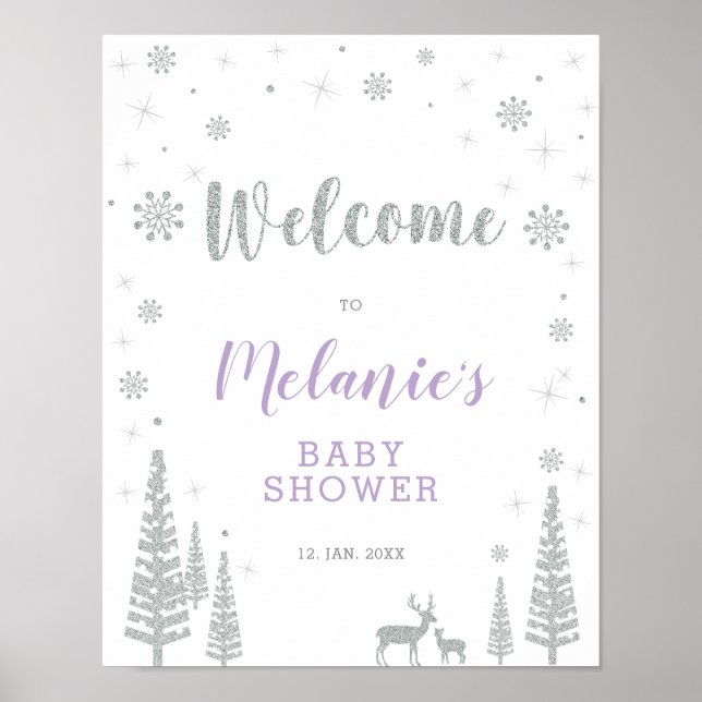Póster Chica de invierno Baby Shower, signo de bienvenida (Frente)