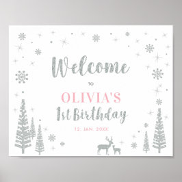 Póster Chica de Invierno Plateado Primer Signo de Bienven