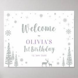 Póster Chica de Invierno Plateado Primer Signo de Bienven