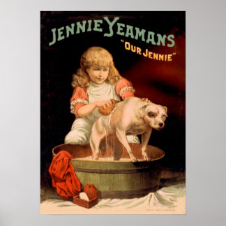 Póster Chica de Jenny Yeaman lavando perro