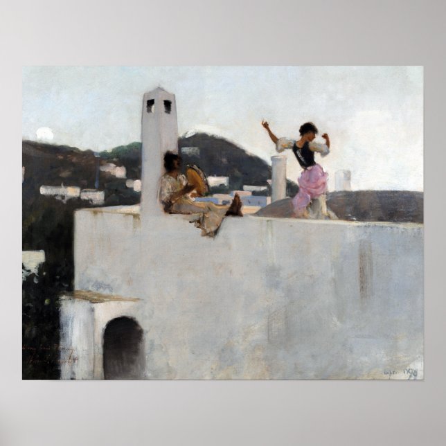 Póster Chica de John Singer Sargent Capri en la azotea (Frente)