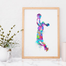 Póster Chica de jugador de baloncesto salpicado de color 