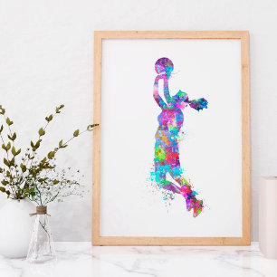 Póster Chica de jugador de baloncesto salpicado de color