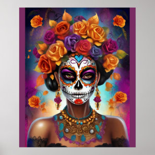 Póster Chica de la Calavera de Azúcar Muerta en México
