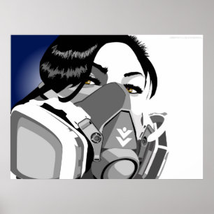 Póster chica de la careta antigás