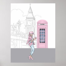 Chica de la ciudad de Londres con papel de lienzo 