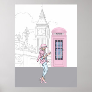 Póster Chica de la ciudad de Londres con papel de lienzo 