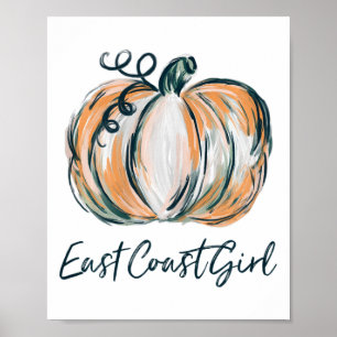 Póster Chica de la Costa Este Acuarela Calabaza Caída Tha