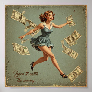 Póster Chica de la época tomando el dinero