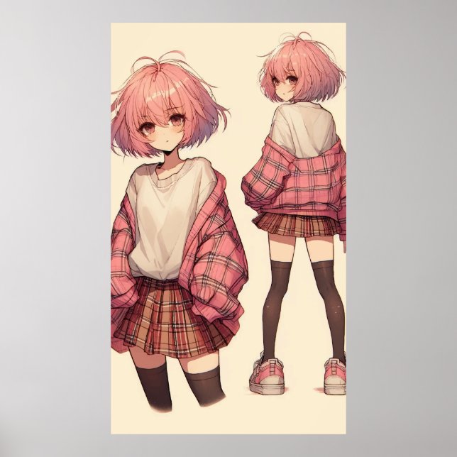 Póster Chica de la escuela de Anime (Frente)