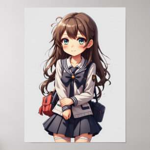 Póster Chica de la escuela japonesa de anime