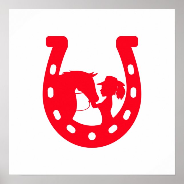 Póster Chica de la herradura roja y caballo (Frente)