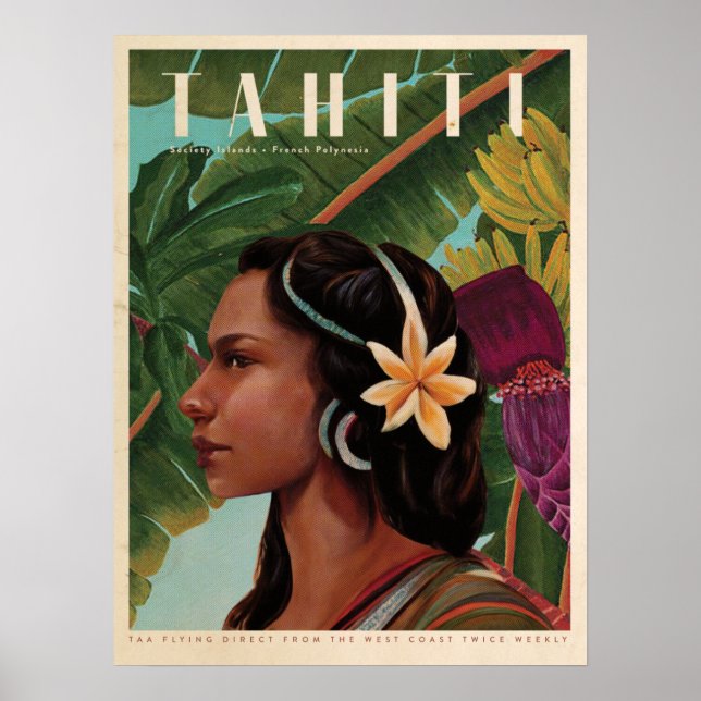 Póster Chica de la isla Tahití Vintage (Frente)