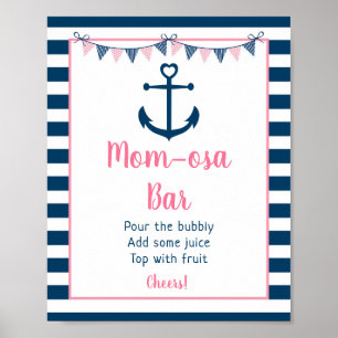 Póster Chica de la Marina Rosa Nautical Anchor Mimosa Bar