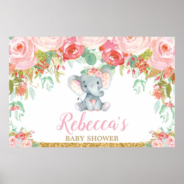 Póster Chica de la pancarta del Elephant Baby Shower Fies (Frente)