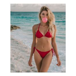 Póster Chica de la playa con chicle Burbuja de arte de pa