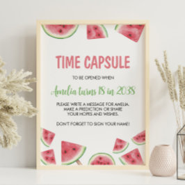 Póster Chica de la sandía Rótulo de la cápsula de cumplea