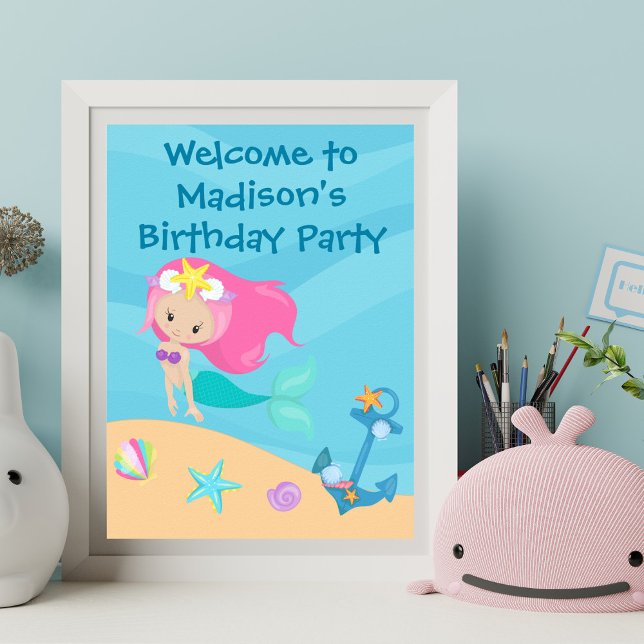 Póster Chica de la Sirena Personalizado Niños Fiesta de c (Subido por el creador)