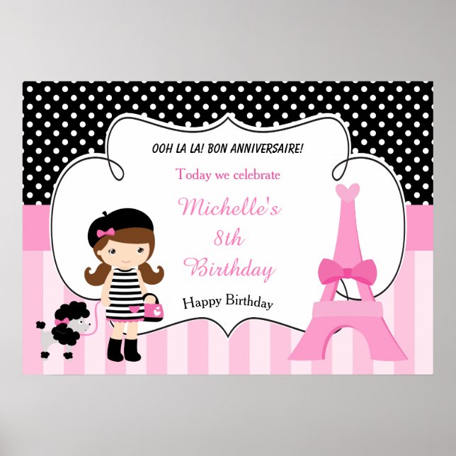 Póster Chica de la Torre Eiffel de París (Frente)