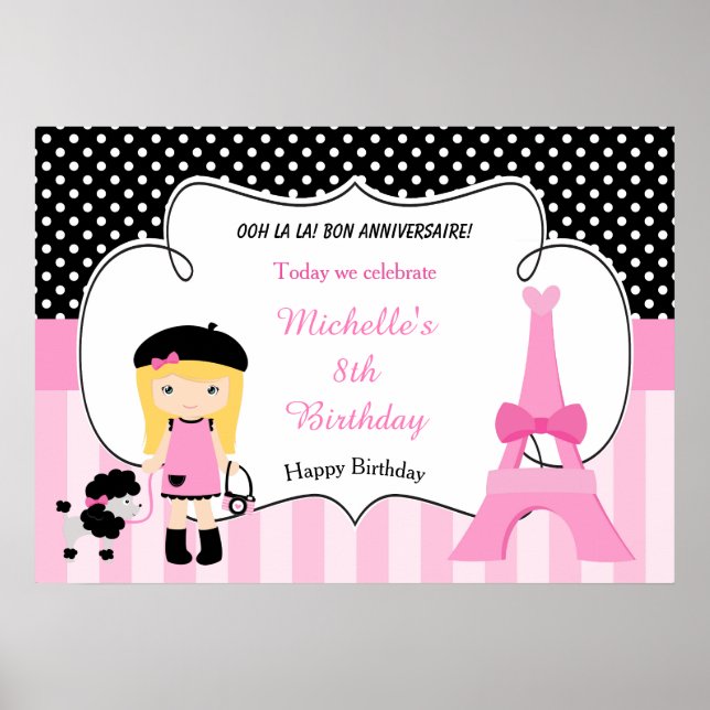 Póster Chica de la Torre Eiffel de París (Frente)