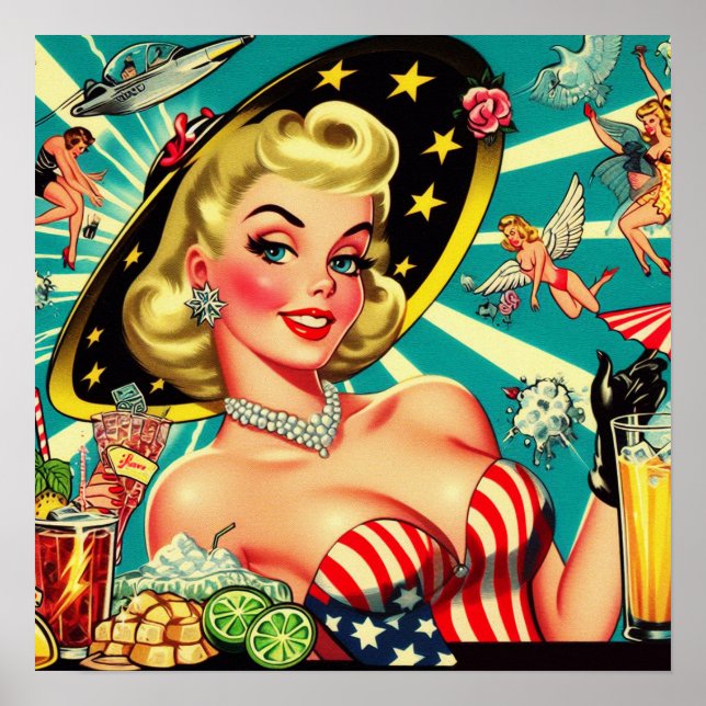 Póster Chica de la vendimia de la rubia (Frente)