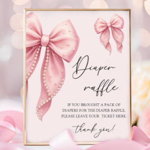 Póster Chica de lazo rosa Baby Shower Rifa de pañales