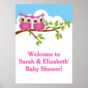 Póster Chica de Lechuzas Gemelas Dulces Poster Baby Showe
