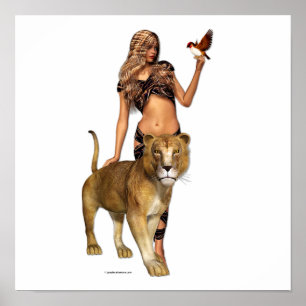 Póster Chica de leones