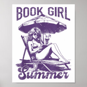 Póster Chica de libros Summer Funny Books Chica Lover Vac