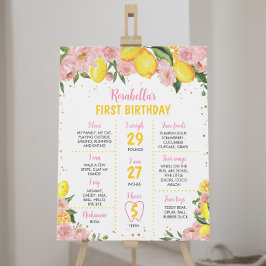 Póster Chica de limón floral rosa primer Rótulo de cumple
