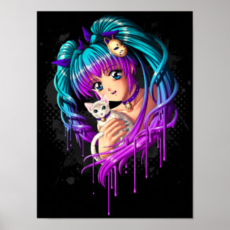 Póster Chica de manga de gatito y cola de cerdo