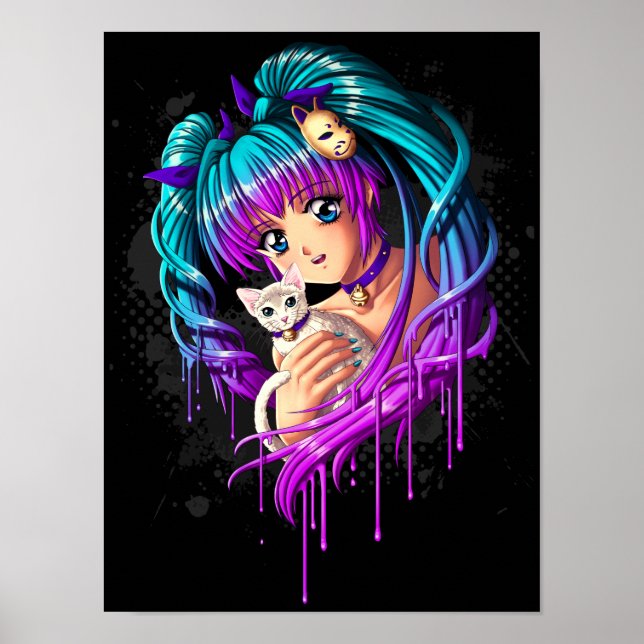 Póster Chica de manga de gatito y cola de cerdo (Frente)