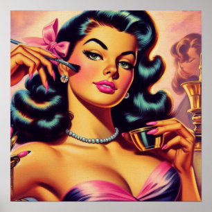 Póster Chica de maquillaje de color blanco