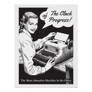 Póster Chica de máquina de escribir vintage