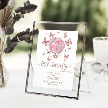 Chica de mariposas rosadas florales Baby Shower