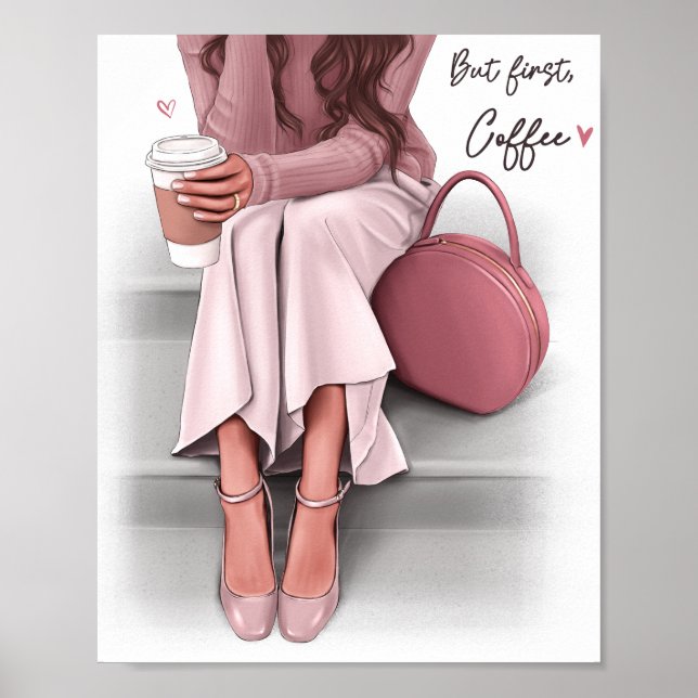 Póster Chica de moda pero primer café (Frente)