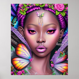 Póster Chica de moda suave mariposas Colores psicodélicos