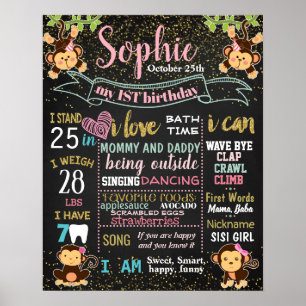 Póster Chica de mono Cartel de primer cumpleaños