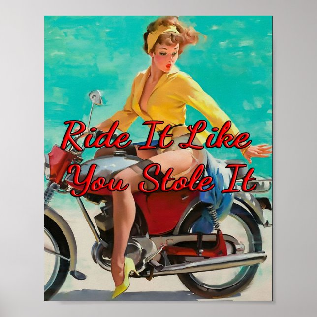 Póster chica de motocicletas de los años 1950 por Gil Elv (Frente)