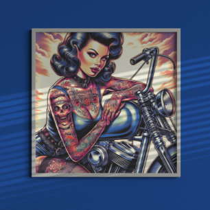 Póster Chica de motociclistas tatuados