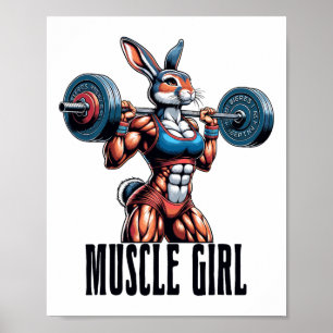 Póster Chica De Musculos De Gimnasio Con Fitness De Barra