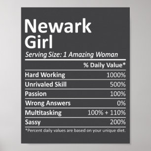 Póster Chica de Newark Nj Nueva Jersey Divertida Ciudad H