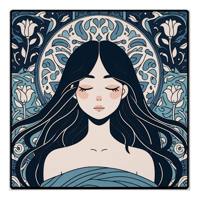 Póster Chica De Nilo Otomano - Aura Floral Azul Serene (Anverso)