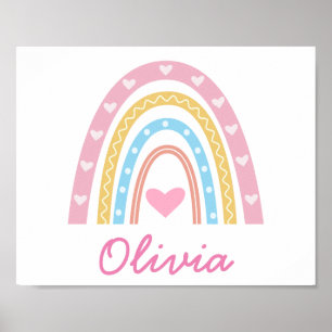 Póster Chica de nombre del arcoiris del boho del Pastel p