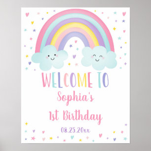 Póster Chica de nubes de arcoiris de Pastel Bienvenida