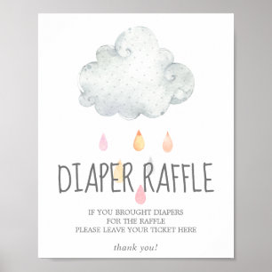 Póster Chica de nubes de lluvia Baby Shower Diaper Raffle