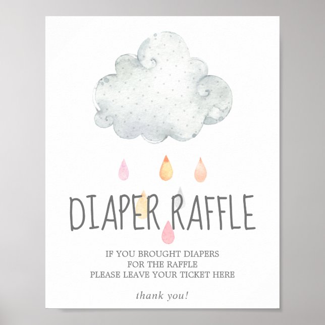 Póster Chica de nubes de lluvia Baby Shower Diaper Raffle (Frente)