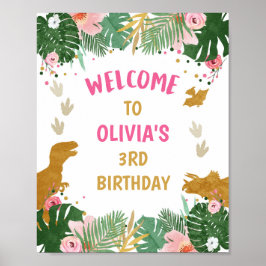 Póster Chica de oro de dinosaurios deja signo de bienveni