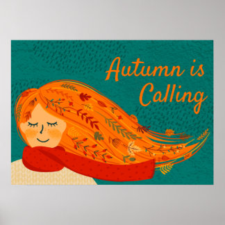 Póster Chica de otoño Bufanda Roja, personalizar
